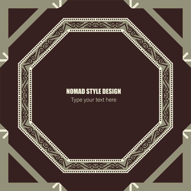Template for your design. Ornamental elements and motifs of Kazakh, Kyrgyz, Uzbek, national Asian decor for packaging, boxes, banner and print design. Vector.Nomad style. - Διάνυσμα, εικόνα