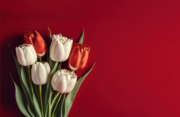 A bouquet of white tulips on the red background - Fotó, kép