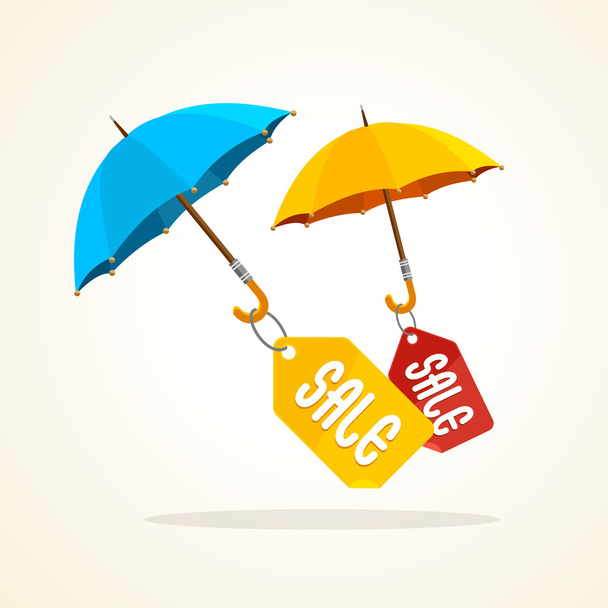 Vector umbrellas with sale stickers. Flat Design - Vettoriali, immagini