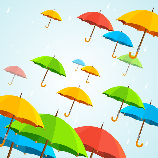 Vector colorful umbrellas fly. Flat Design - Vektör, Görsel