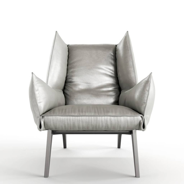 A 3D illustration of a silver armchair on a white background - Φωτογραφία, εικόνα