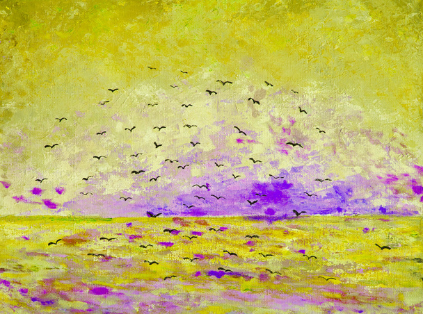 Coucher de soleil sur la mer, oiseaux dans le ciel
 - Photo, image