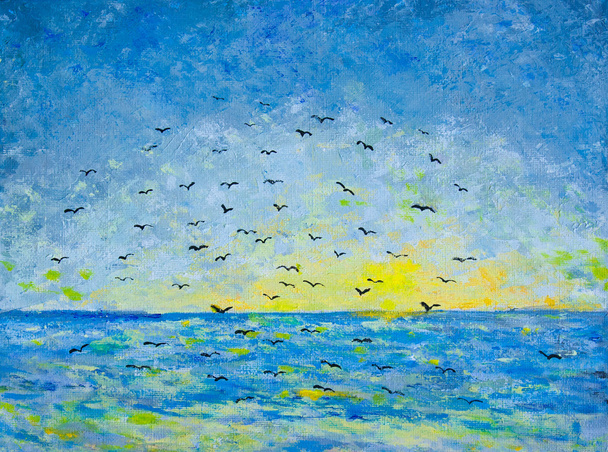 Coucher de soleil sur la mer, oiseaux dans le ciel
 - Photo, image