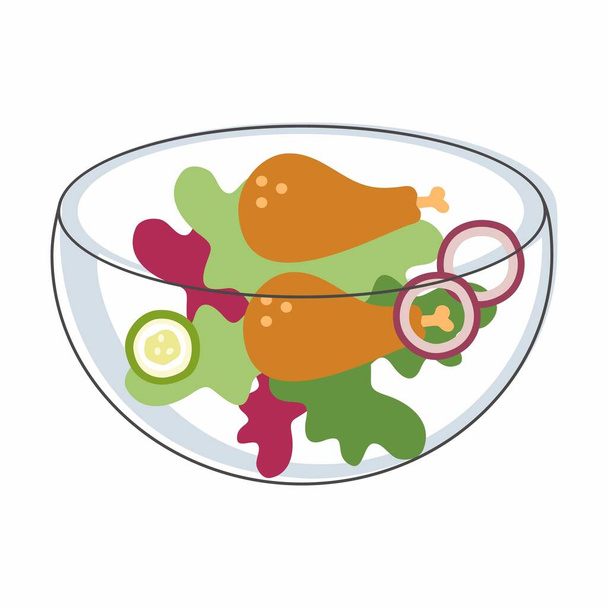 Vector vegetable salad. Organic. Vegetable salad on plate. Vegetable salad in bowl. Salad cartoon illustration. - Photo, Image