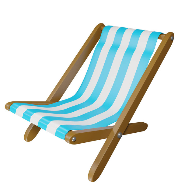 3d illustratie van strand bed en parasol, witte achtergrond - Foto, afbeelding