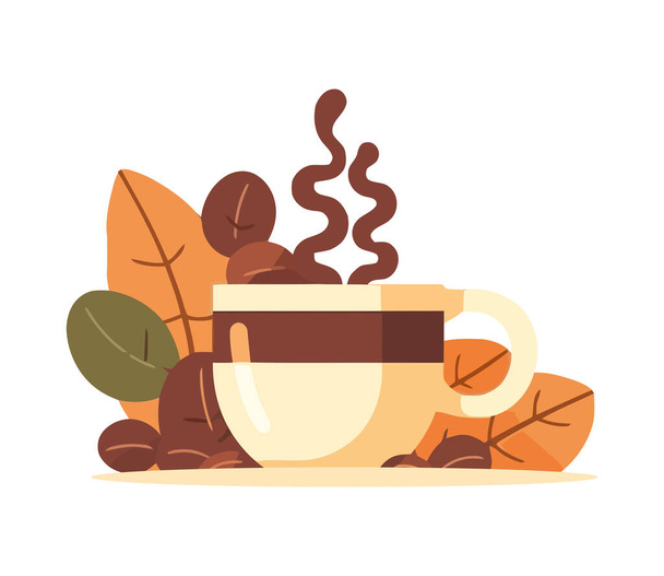Organic coffee cup with leaf and seeds icon isolated - Вектор,изображение