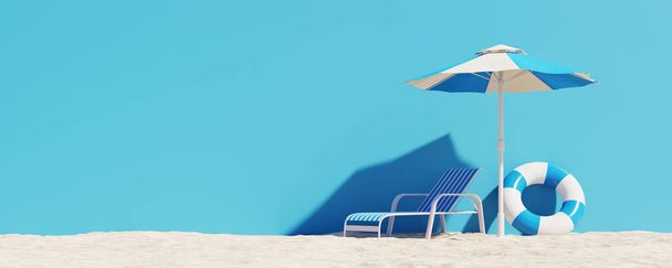 Summer vacation concept background with swimming tubes and beach chairs. 3d rendering - Foto, Imagem