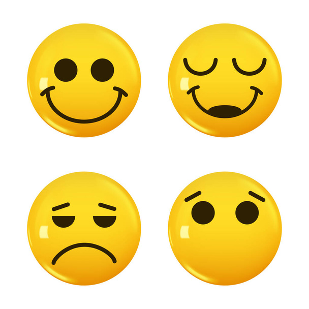 Set of 3d icon yellow color smile emoji. Vector illustration - Vecteur, image