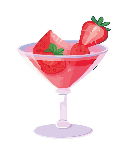 Fresh summer cocktail with strawberry and ice isolated - Vector, Image