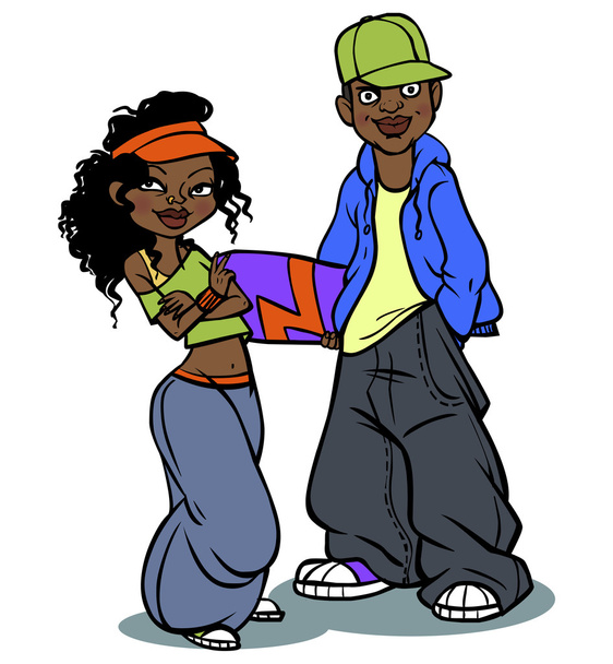 Zwarte tieners Characterdesign. Vectorillustratie - Vector, afbeelding
