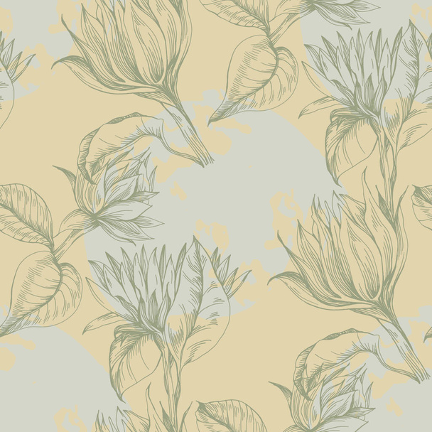 Seamless pattern with yellow flowers. Sunflower line arts luxury wallpaper design for fabric, prints and background texture, Vector illustration. - ベクター画像