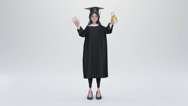 3d rendering. Female student holding a diploma isolated on white background - Photo, Image