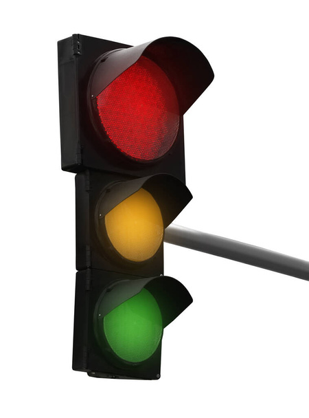 Traffic signal with three lights isolated on white - Foto, Imagen