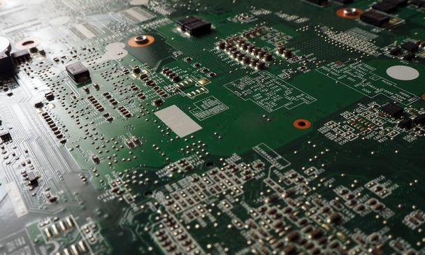 Placa de circuito eletrônico com componentes de montagem de superfície. Textura de alta tecnologia.  - Foto, Imagem