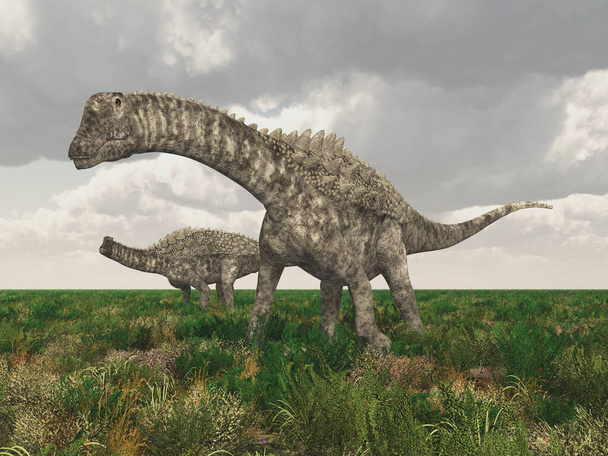 Динозавр Ампелозавр в травянистом ландшафте - Фото, изображение