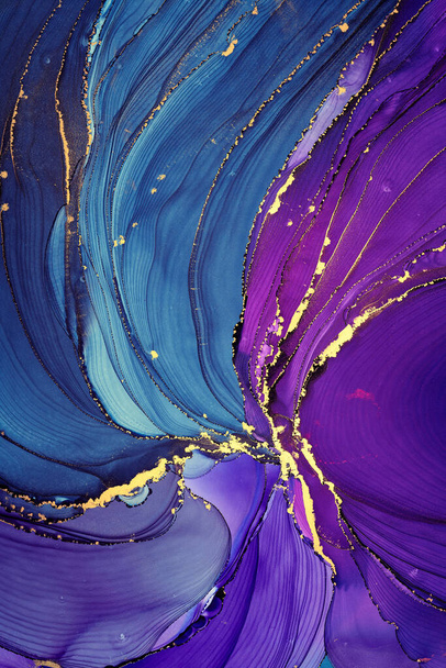 Currents of translucent hues, snaking metallic swirls, and foamy sprays of color shape the landscape of these free-flowing textures. Natural luxury abstract fluid art painting in alcohol ink technique - Photo, Image