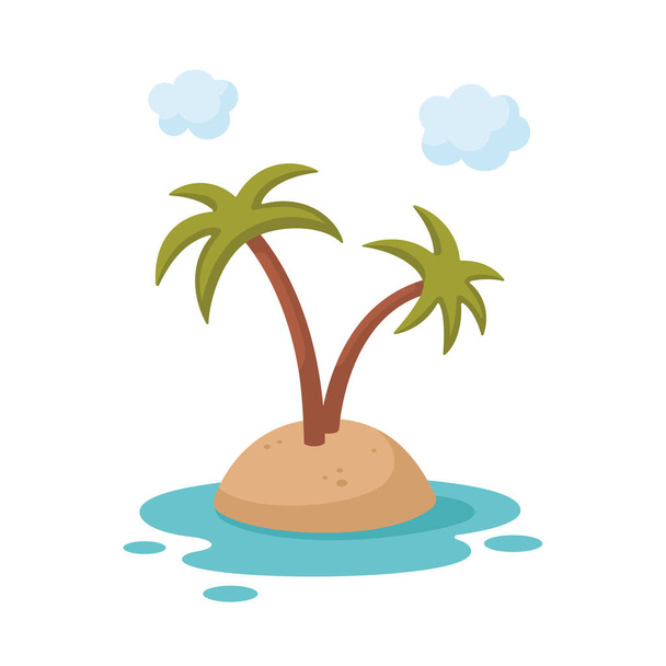 Cartoon Tropical island with palms. Flat design. Kids vector illustration isolated on white background. Island doodle icon, summer vacation concept. - Vetor, Imagem