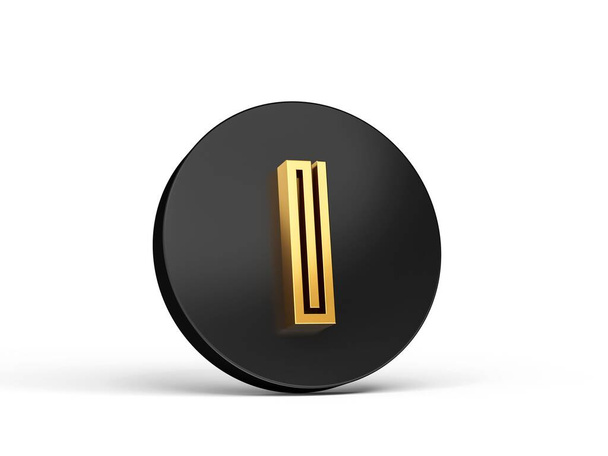 A 3D illustration of a royal gold modern font in a black circle, isolated on a white background, letter "i" - Zdjęcie, obraz