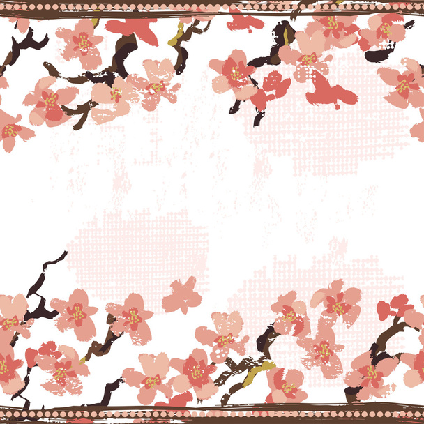 Ручна пофарбована текстура квітучої сакура горизонтальна безшовна рамка
 - Вектор, зображення