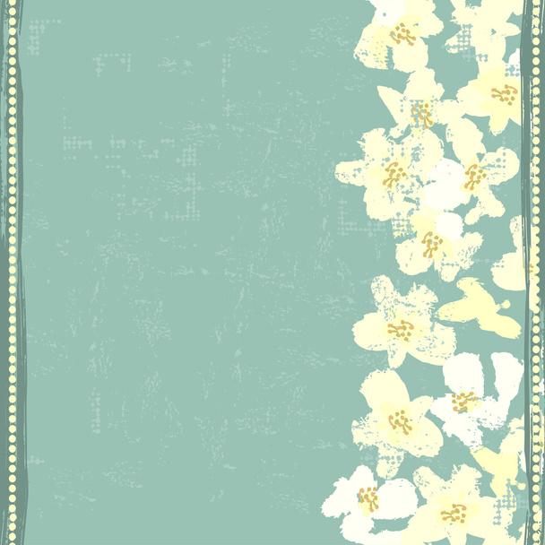 Hand painted textured white spring flowers  vertical seamless bo - Vector, Image