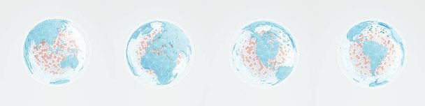 Colección Globos de la Tierra. Conjunto de globos de tierra desde diferentes ángulos, diferentes continentes. Viajar alrededor del mundo. - Foto, imagen