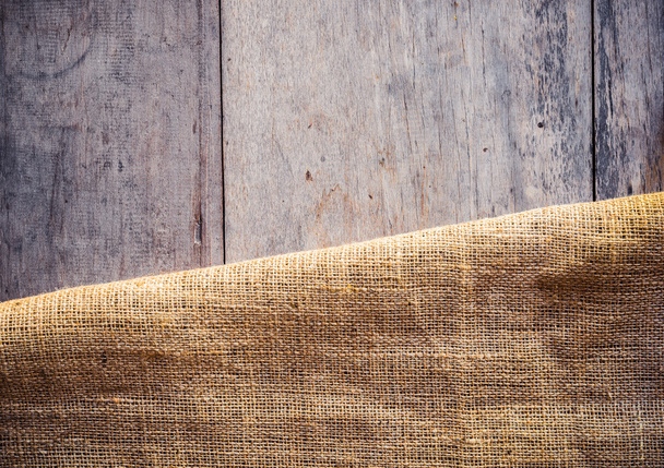 Burlap and wooden texture background - Photo, Image