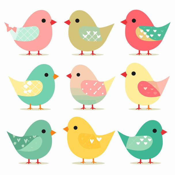 Colorful birds set vector illustration isolated on white - Διάνυσμα, εικόνα