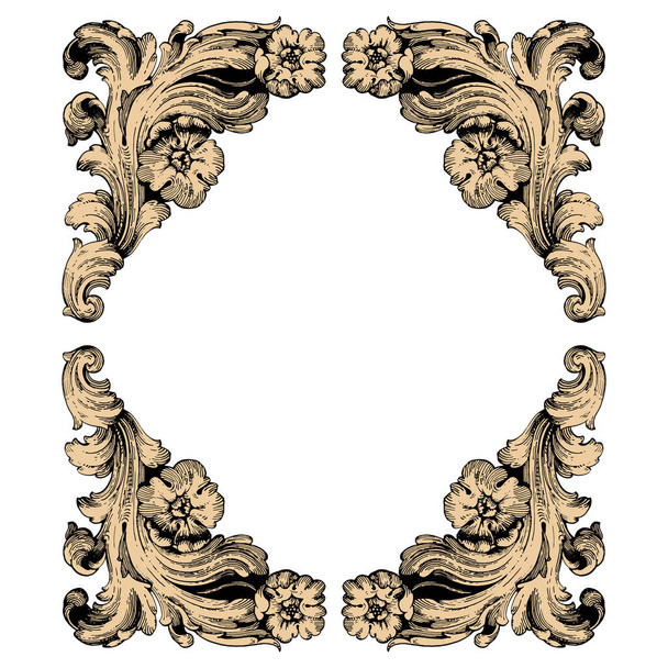 Vector barroco de elementos vintage para diseño. Desplazamiento barroco como elemento de ornamento y diseño gráfico con espirales y motivo de círculo rodante Vector - Vector, imagen