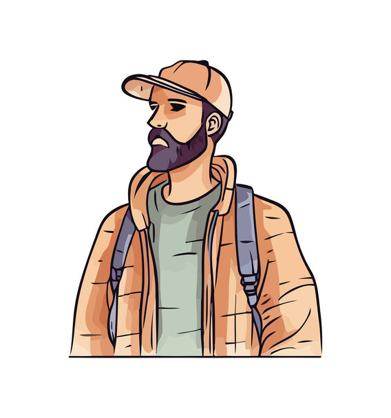 handsome man with sport cap and backpack icon - Vector, Imagen