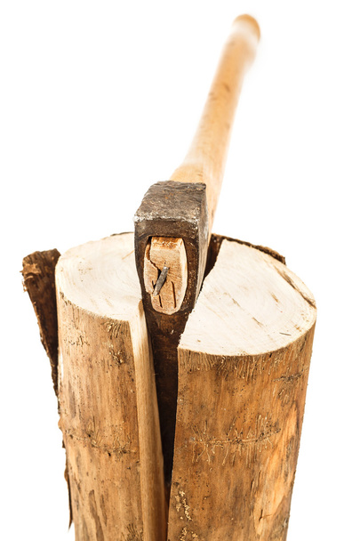 Balta ve yakacak odun, üzerinde beyaz izole  - Fotoğraf, Görsel