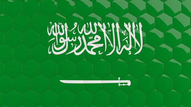 Abstrakt Saudi Arabien Flagge Hexagon Hintergrund Saudi Arabische Flagge Waben glänzend reflektierenden Mosaikfliesen 3D Render  - Foto, Bild