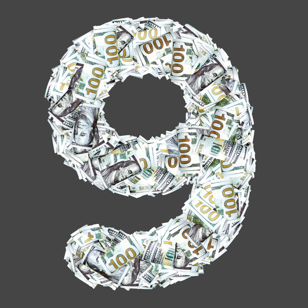 Numbers and signs with dollar paper money banknotes.  - 写真・画像