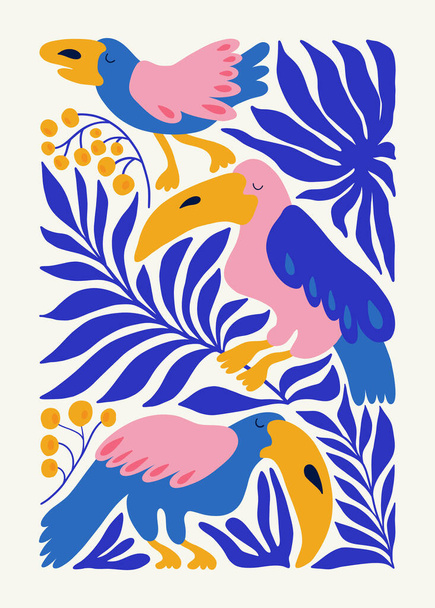 Floral abstract elements. Tropical Botanical composition. Modern trendy Matisse minimal style. Floral poster, invite. Vector arrangements for greeting card or invitation design - Vektör, Görsel