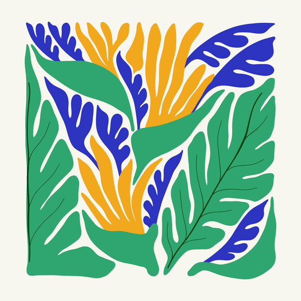 Elementi astratti floreali. Composizione botanica tropicale. Moderno stile minimale alla moda Matisse. Manifesto floreale, invito. Disposizioni vettoriali per biglietti di auguri o inviti - Vettoriali, immagini