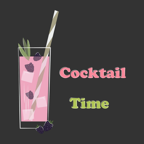 Summer fruit cocktail in a glass with a straw - Vector, afbeelding
