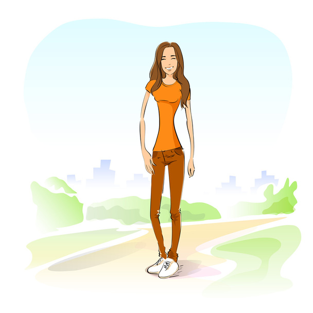 Woman in casual outerwear - Vector, Image