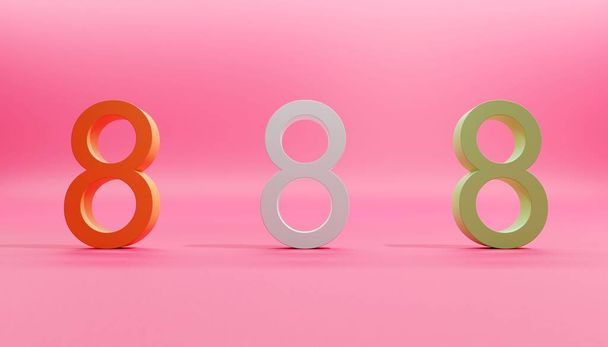 An image of three red, white, and green eights in the pink background. - Foto, imagen