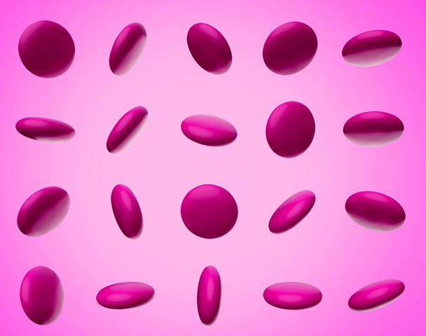 A 3d illustration of falling pink candy gems isolated on pink  background - Foto, immagini