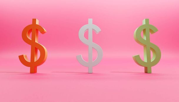 An image of three red, white, and green Dollar signs in the pink background - Fotoğraf, Görsel