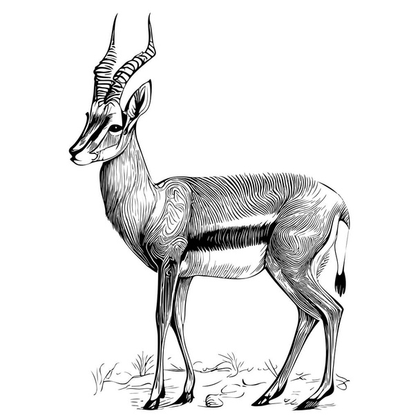 Antelope schizzo disegnato a mano in stile doodle illustrazione - Vettoriali, immagini