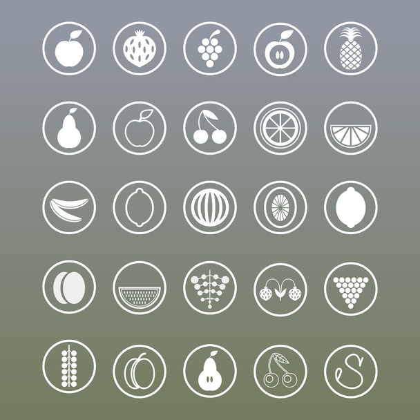 Set of icons in the form of fruits, white silhouettes on a gentle blurred background - Vektör, Görsel