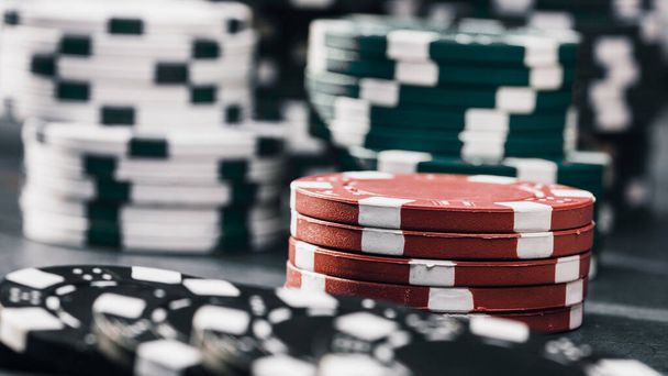 Stack of poker chips for high-stakes casino games - Foto, Imagem