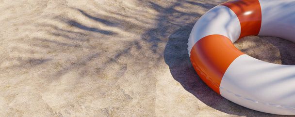 Estate spiaggia concetto di vacanza sfondo con tubi di nuoto nella sabbia. rendering 3d - Foto, immagini