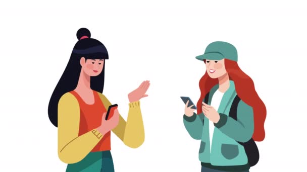 girls using smartphones devices animation 4k video animated - Footage, Video