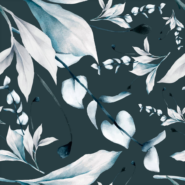 Elegant leaves painting watercolor floral seamless pattern - Vector, Image