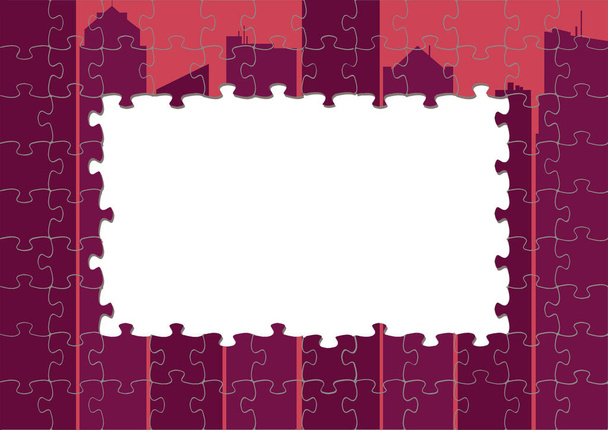 Puzzle di uno skyline della città è una cornice per una copia chiara o uno spazio di testo nel mezzo di questa illustrazione su uno sfondo bianco. - Foto, immagini