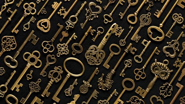 Estilo vitoriano vintage chaves de esqueleto dourado. Conceitos de chaves para o sucesso, desbloquear o potencial ou alcançar metas. - Foto, Imagem