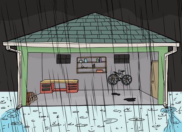 Otwartego garażu w nocy podczas burzy - Wektor, obraz