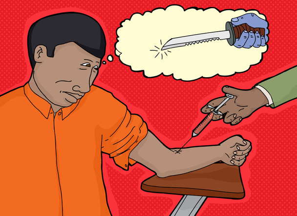 Homem covarde e agulha hipodérmica
 - Vetor, Imagem