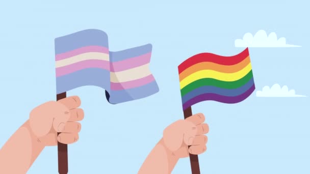transgender and gay flags animation 4k video animated - Footage, Video